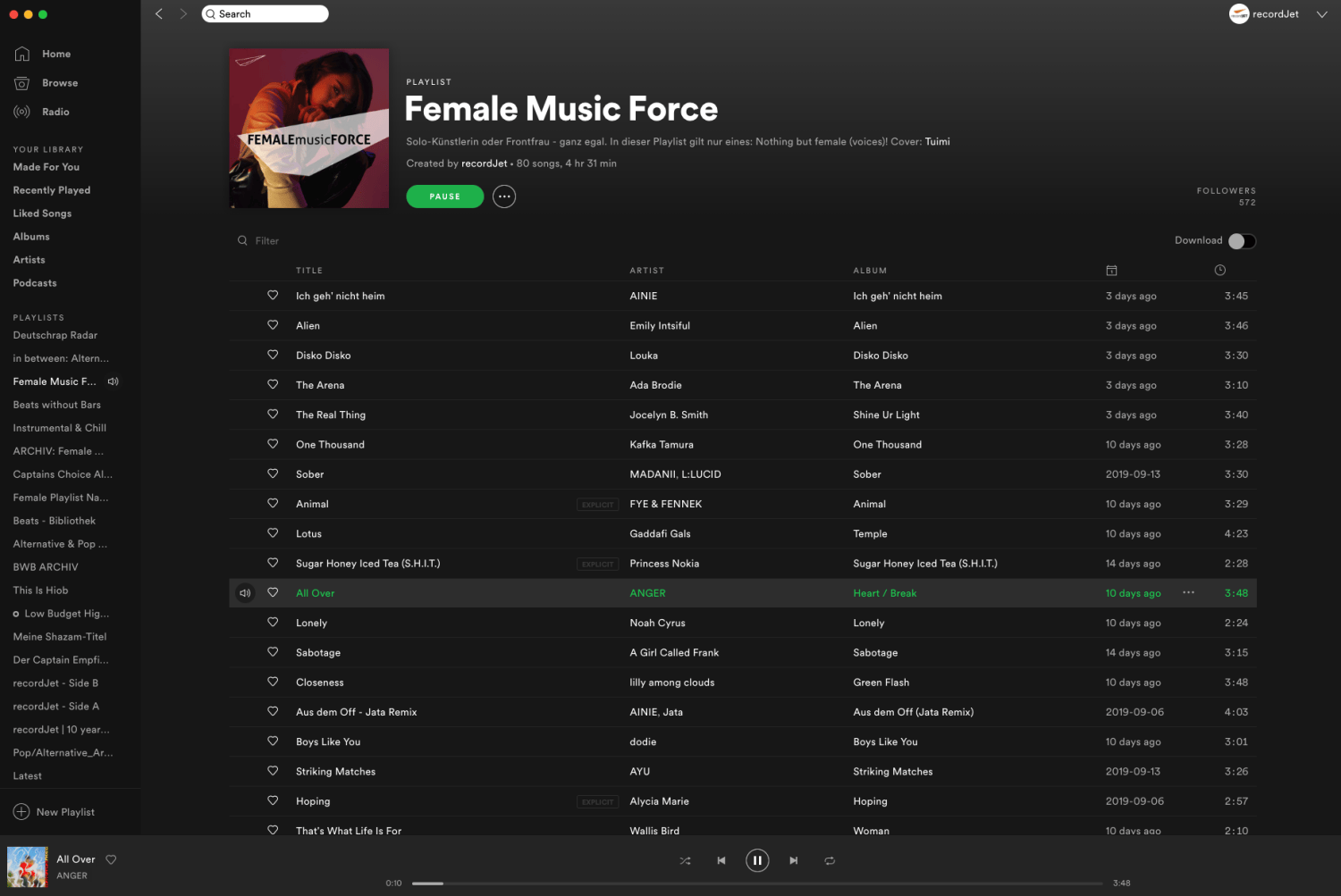Spotify Female Music Force Playlist by recordJet