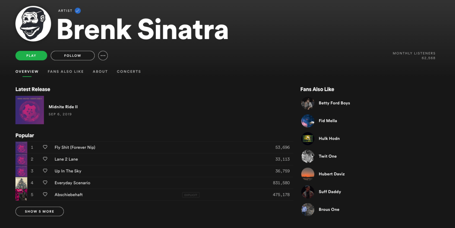Brenk Sinatra on Spotify