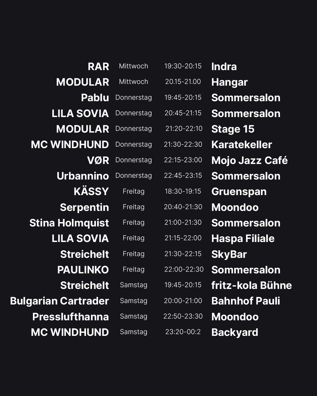 Timetable Reeperbahn Festival 2024